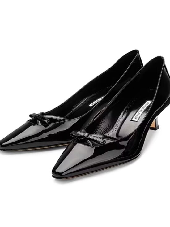 Manolo Blahnik Shoes - Manolo Blahnik Black Patent Pointed Toe Bow Pumps